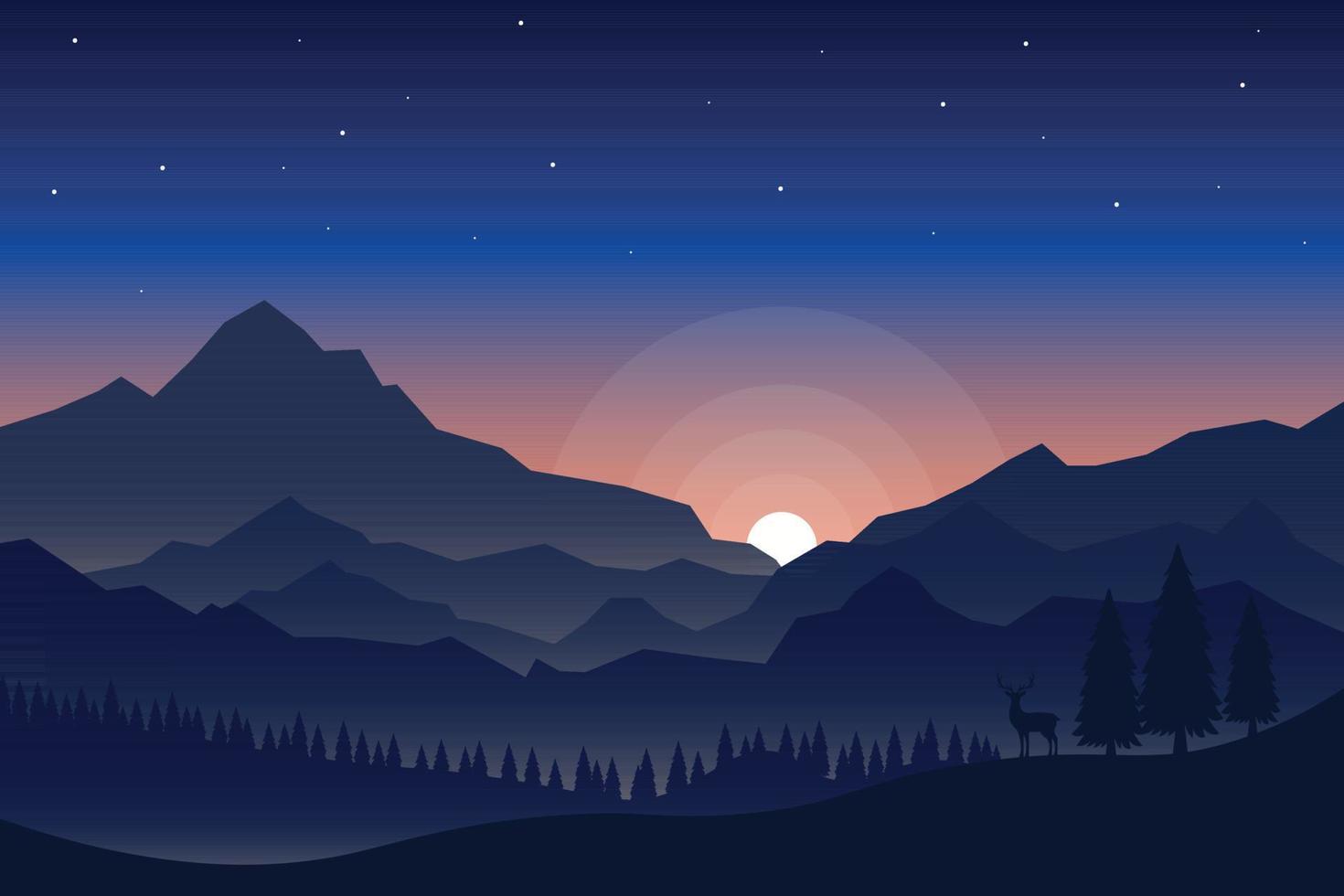 fondo paisaje montaña bosque con ciervos vector premium