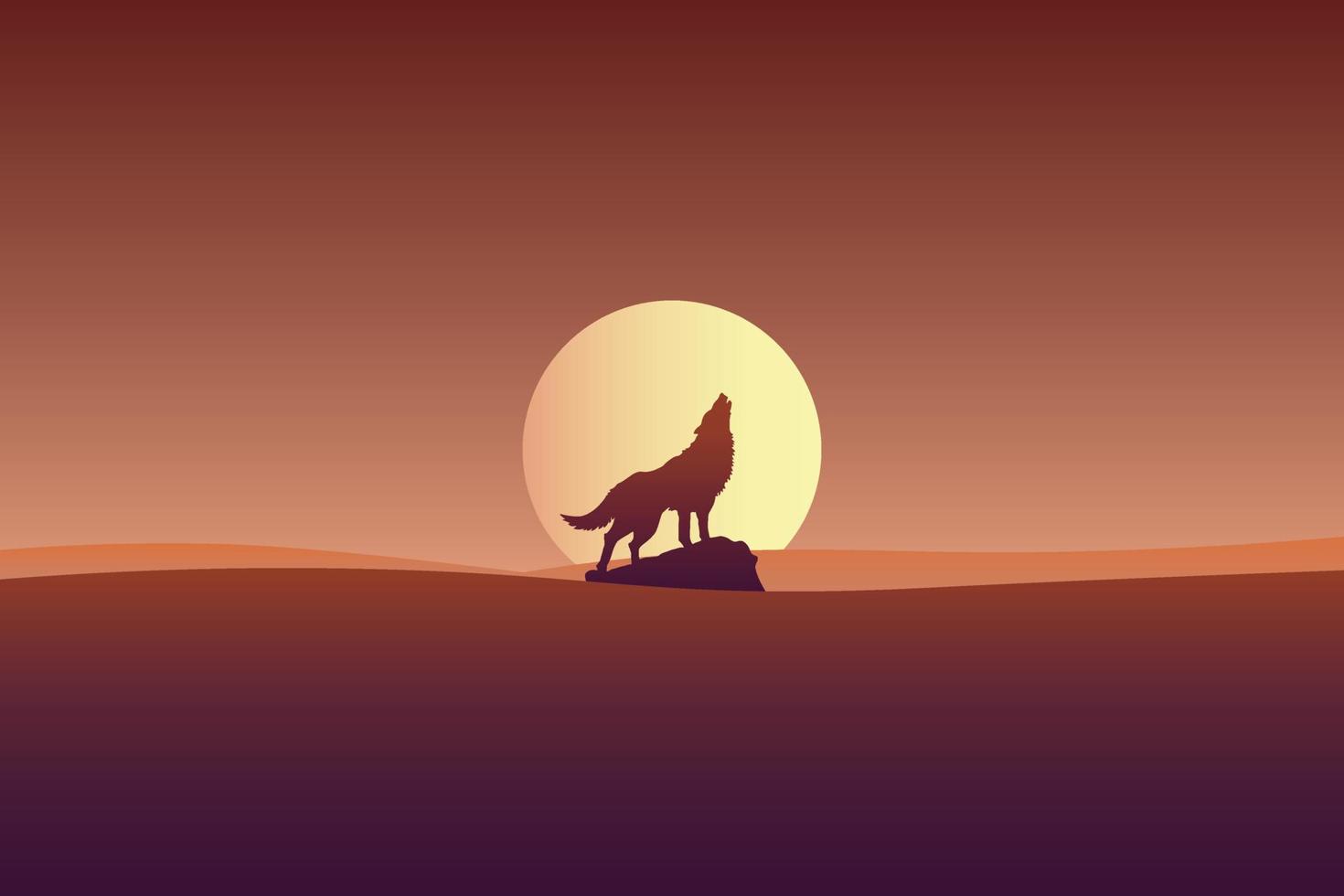 diseño plano de fondo paisaje con vector premium de lobo