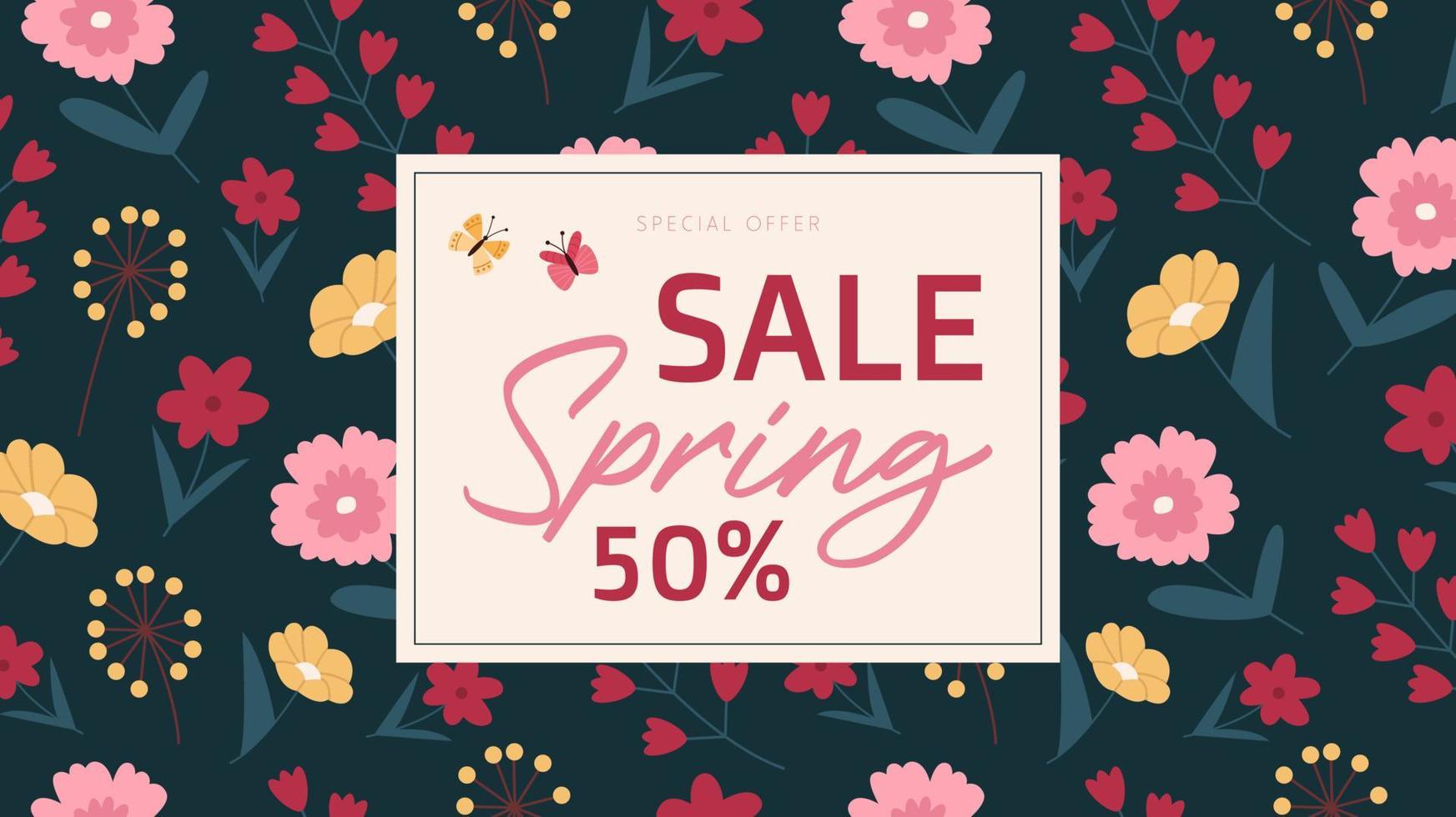banner de venta de primavera con flores vector
