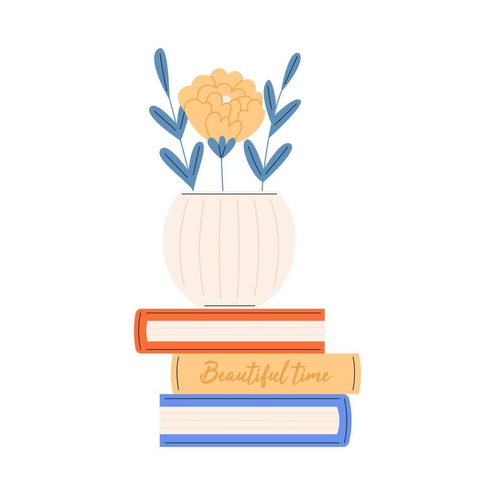 Vase flower stands on a stack of books vector