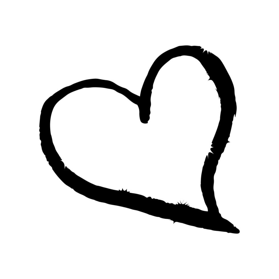 Hand drown heart on white background. Grunge shape of heart. Black textured brush stroke. Valentine s day sign. Love symbol. Easy to edit vector element of design.