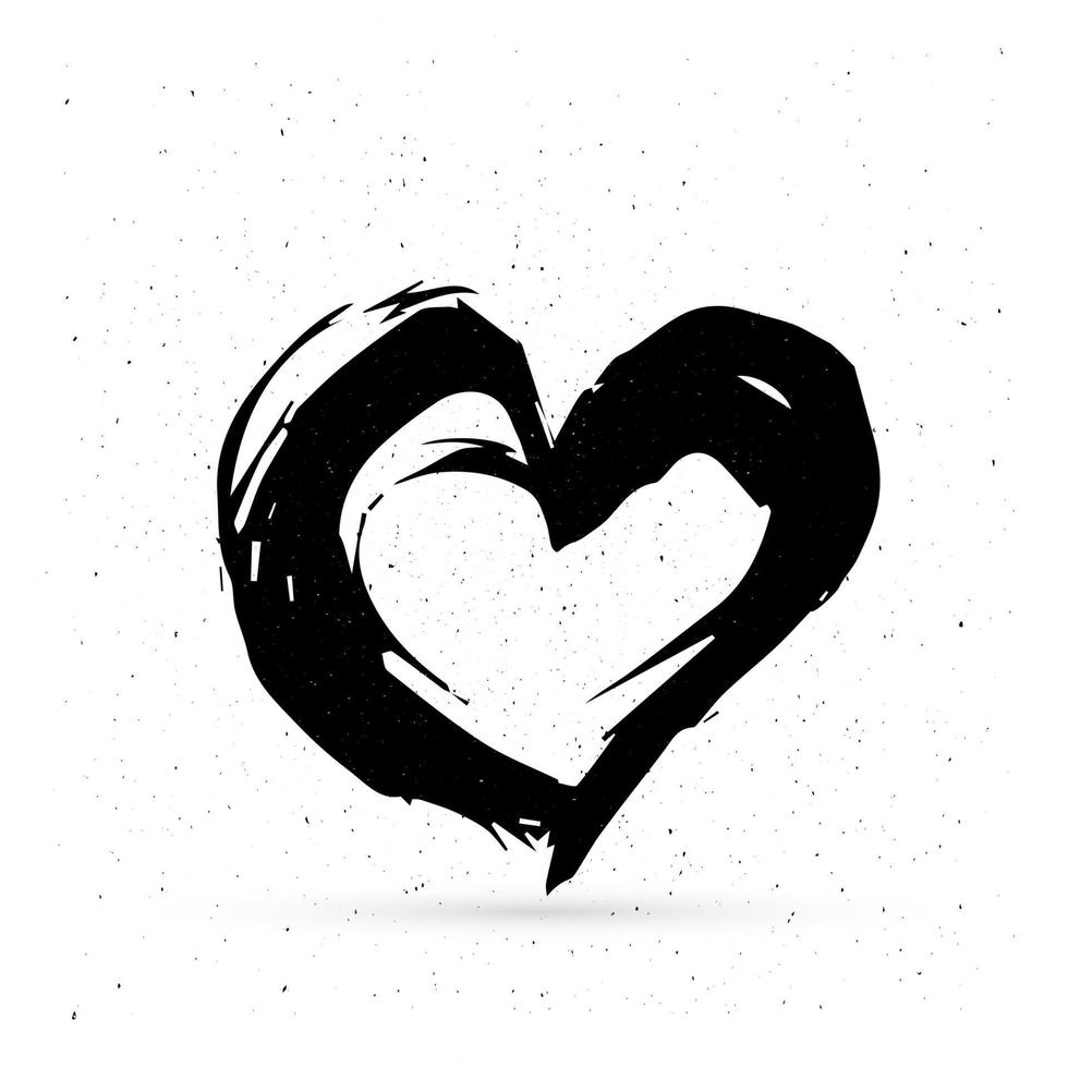 Hand drown heart. Black textured brush stroke. Grunge shape of heart. Valentines day sign. Love symbol. vector