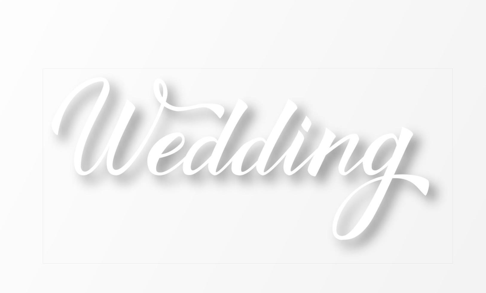 Writing Wedding isolated on white. Hand written with brush calligraphy lettering. Cut paper effect. Easy to edit vector template