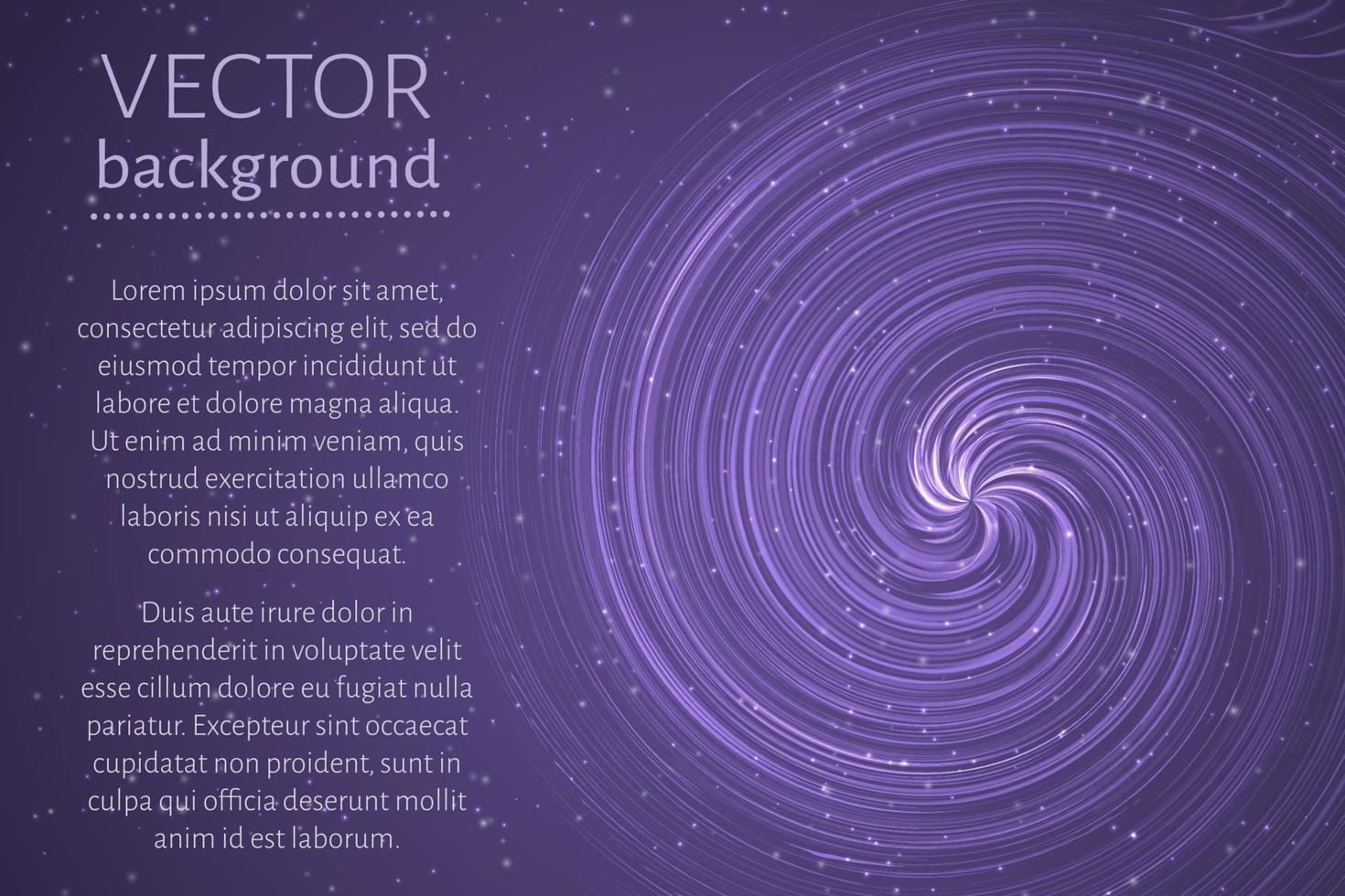fondo de espacio ondulado ultravioleta. banner cósmico espiral brillante con texto de muestra. ilustración vectorial futurista. plantilla de diseño fácil de editar. vector