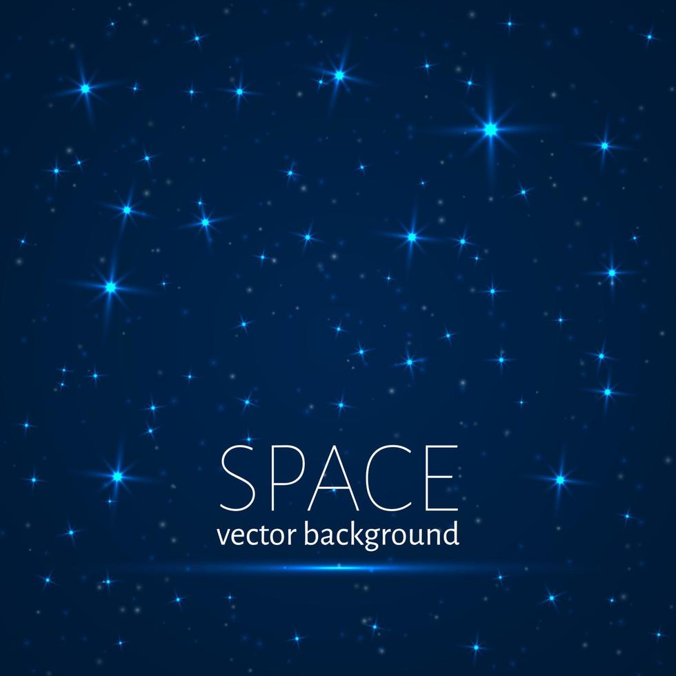 Dark blue space background. Glowing stars and sparkling particles. Universe vector illustration. Easy to edit design template for your artworks.