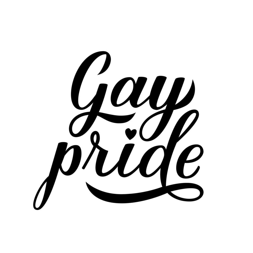 Letras de mano de caligrafía de orgullo gay aisladas en blanco. día del orgullo, mes, concepto de desfile. lema de los derechos lgbt. ilustración vectorial plantilla fácil de editar para banner, afiche, t-shot, volante, etc. vector