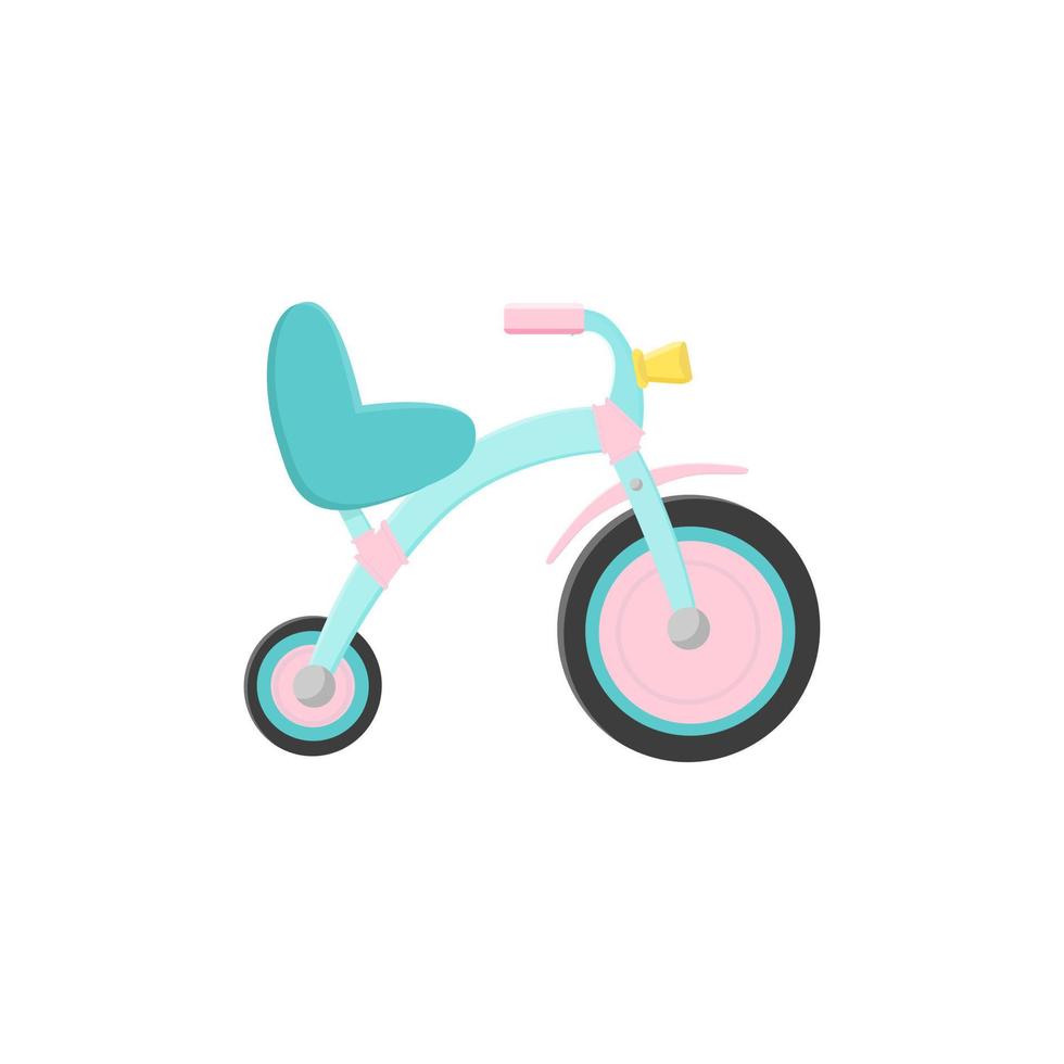 isolated image of a blue tricycle balance bike with a chair seat. Teaching the child to balance and ride a bike. Vector illustration