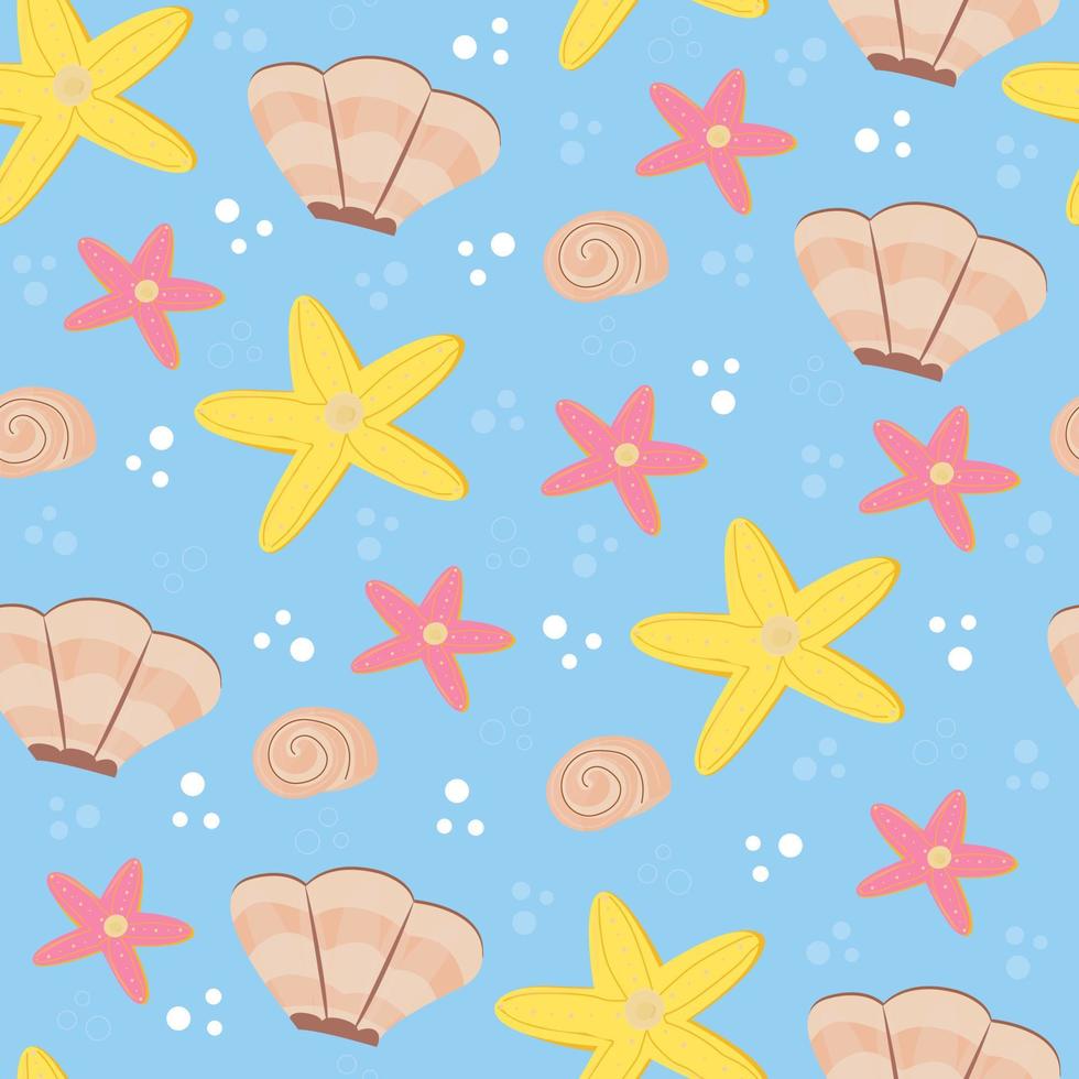 fondo marino de dibujos animados transparente. en el agua azul hay estrellas de mar, conchas, burbujas de aire. fondo para juegos infantiles, envoltorios, impresión en tela. ilustración vectorial vector