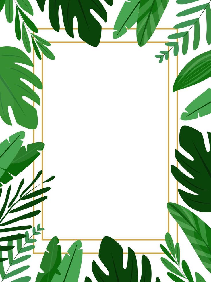 Vertical frame from elements of palm, tropical plants. Leaves vector illustration. Design of advertisements, invitations, flyers, signs