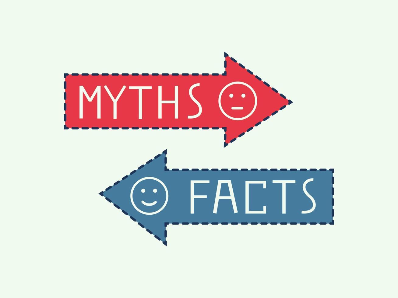 mitos vs hechos icono infográfico rojo y azul. Flecha de burbuja de habla de verdad o ficción. ilustración vectorial plana vector