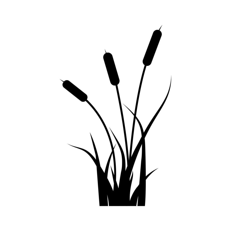 cañas y silueta negra de hierba. ilustración de vector plano simple aislado sobre fondo blanco