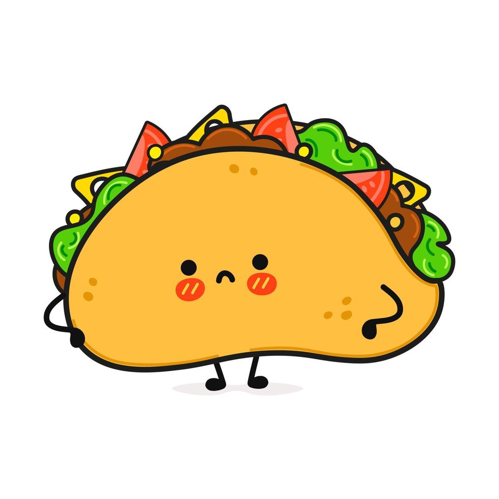 lindo personaje de taco triste. icono de ilustración de personaje kawaii de dibujos animados dibujados a mano vectorial. aislado sobre fondo blanco. concepto de personaje de taco vector