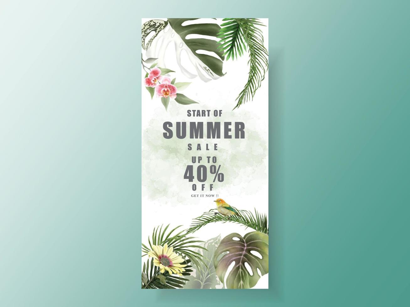 banner de venta de verano tropical floral exótico vector