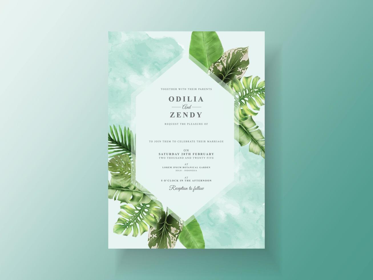 Exotic floral tropical wedding invitation card vector