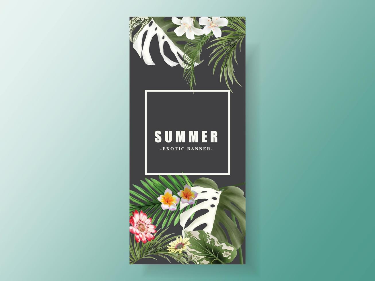 banner de venta de verano tropical floral exótico vector