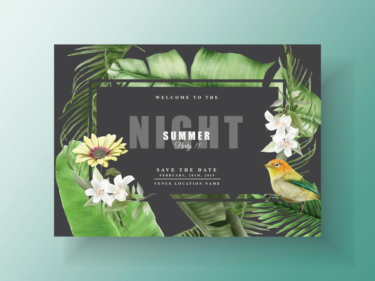 Exotic floral tropical party invitation card vector