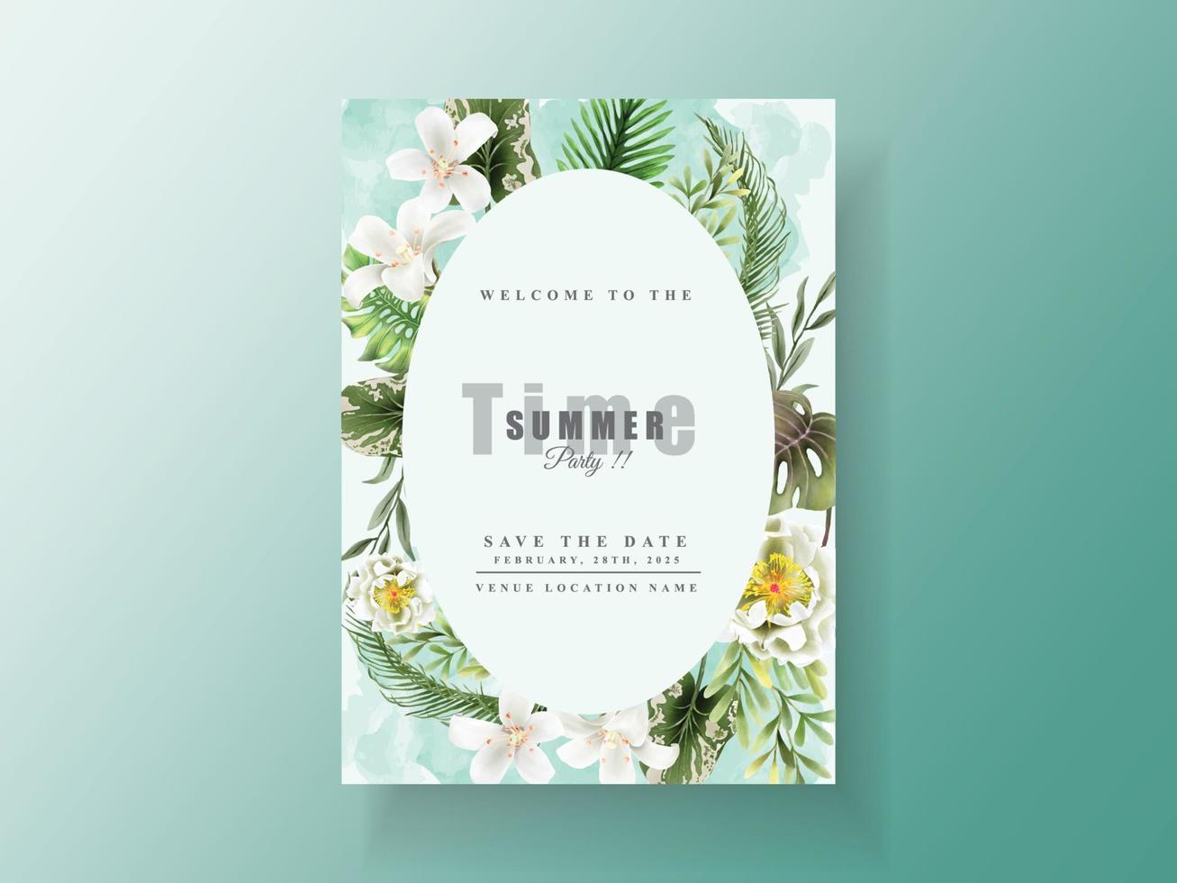 Exotic floral tropical party invitation card vector