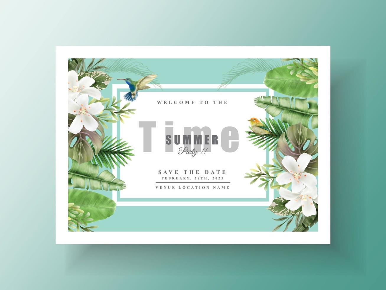tarjeta de invitación de fiesta tropical floral exótica vector