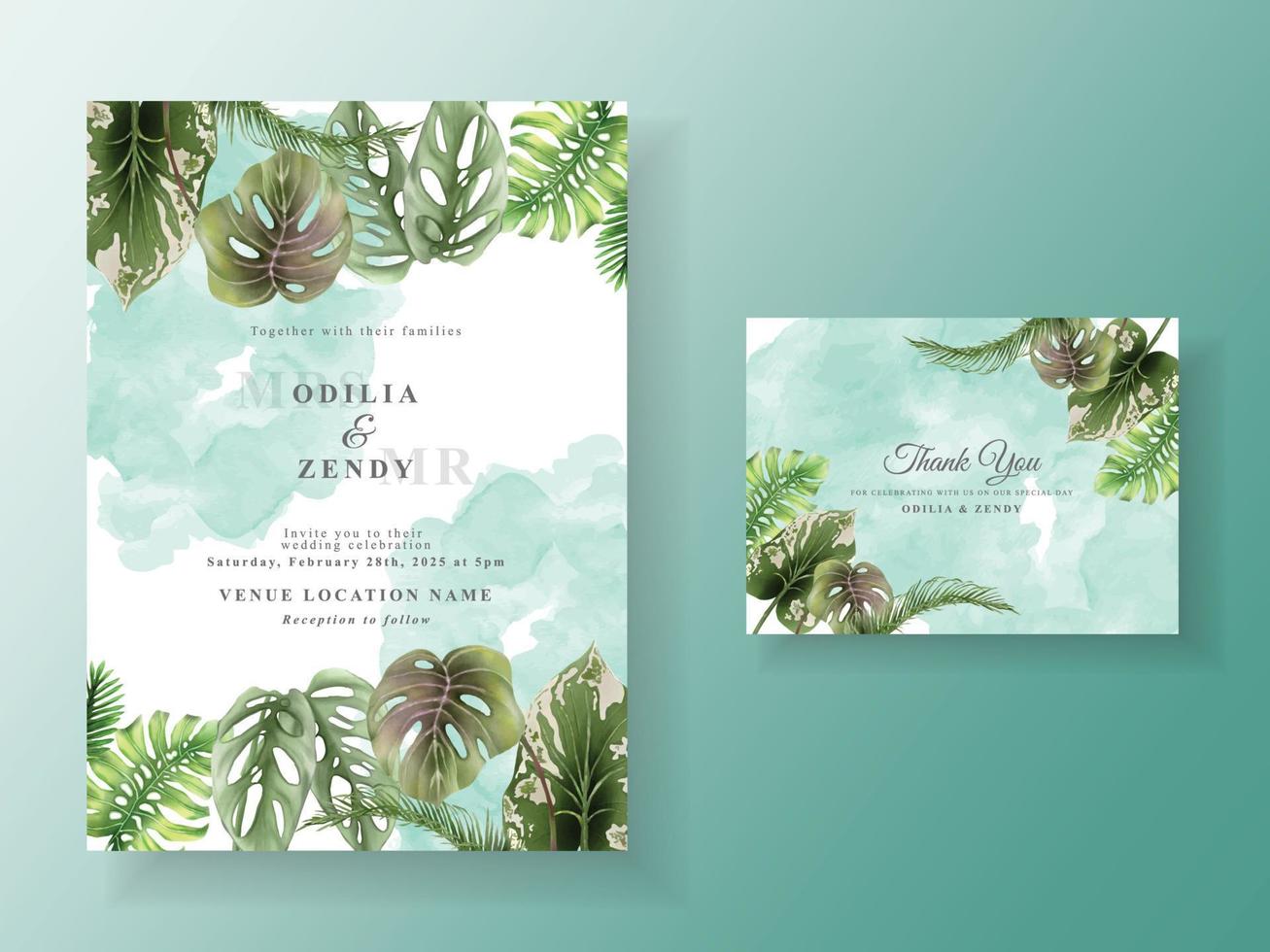 Exotic floral tropical wedding invitation card vector