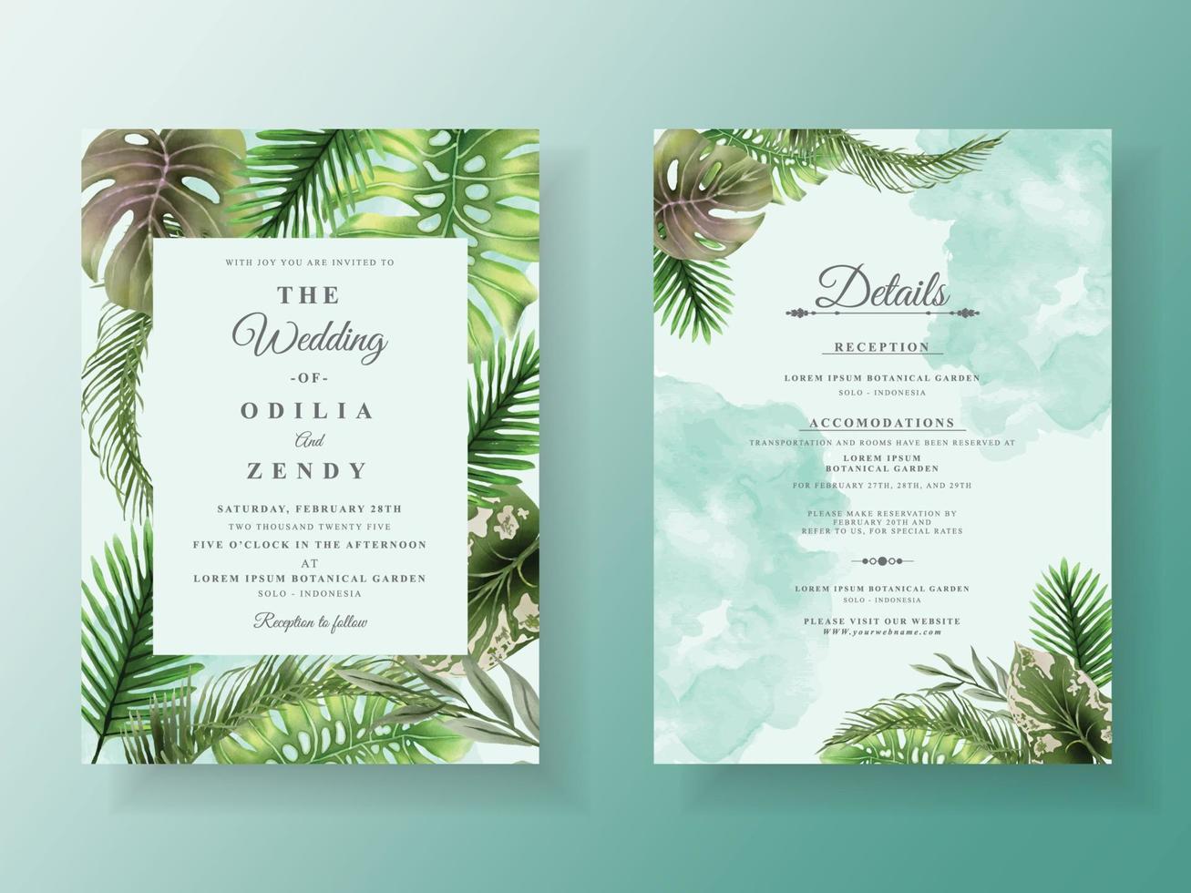 Exotic floral tropical wedding invitation card vector