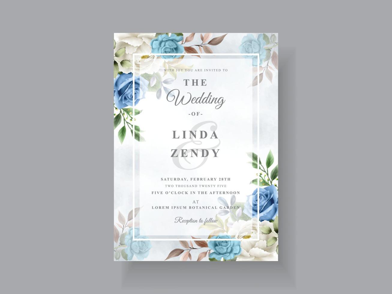 Elegant white and blue rose wedding card vector