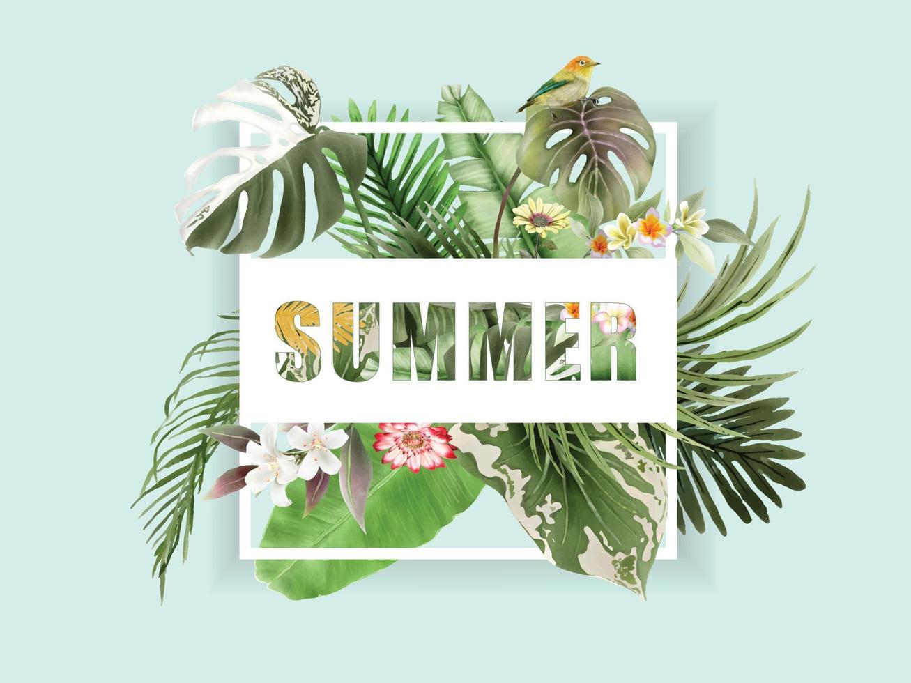 Exotic floral tropical summer background vector