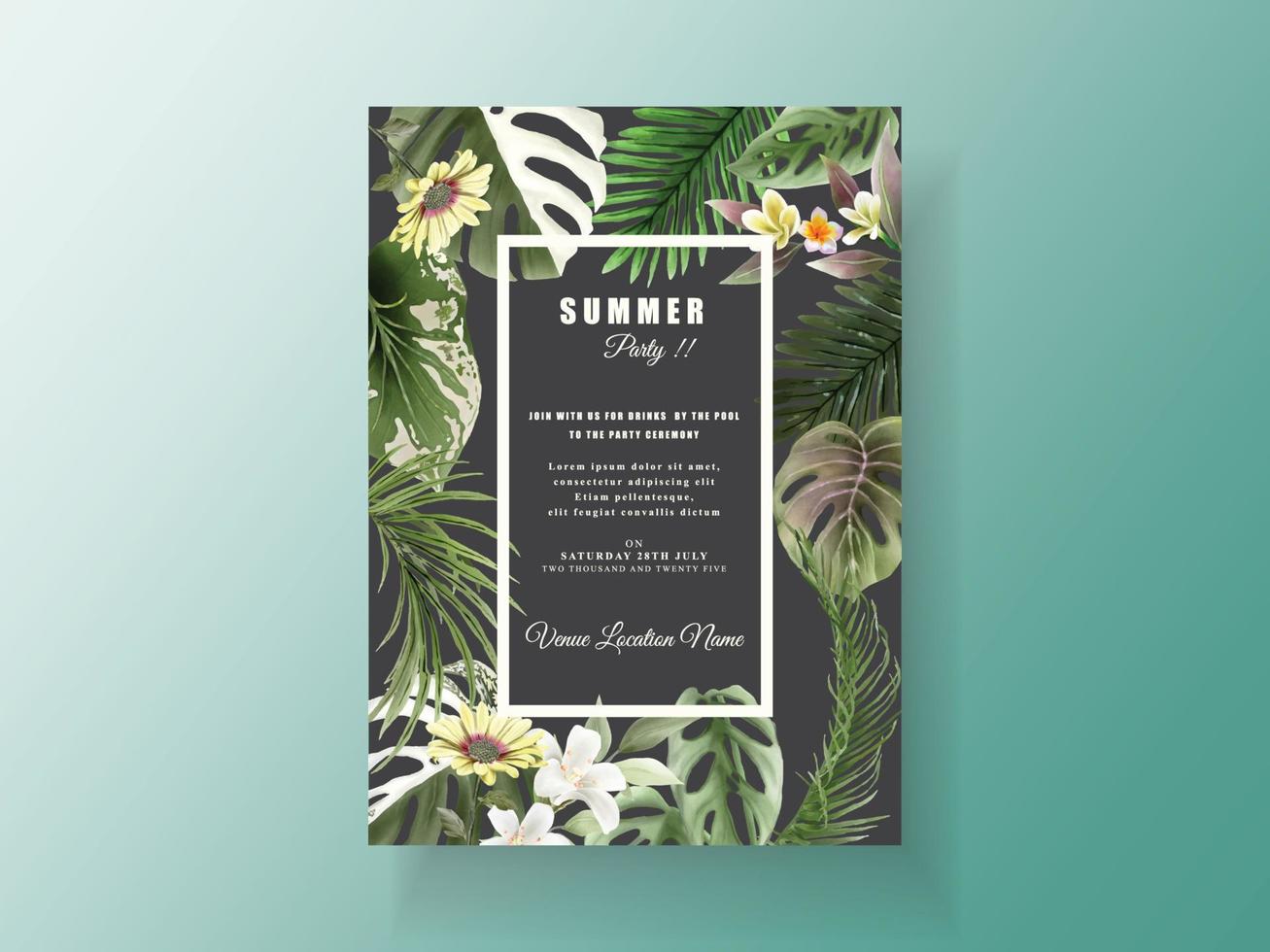 Exotic floral tropical party invitation card vector