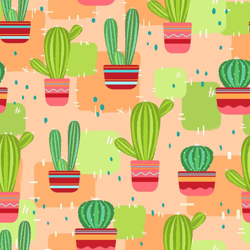 Pattern with cute cactus vector
