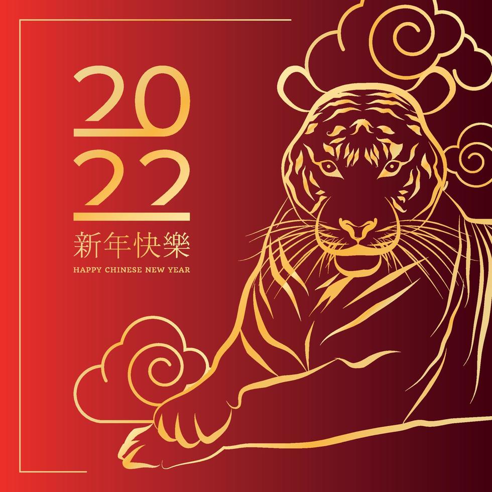 cartel rojo de año nuevo chino con un contorno de un vector de tigre
