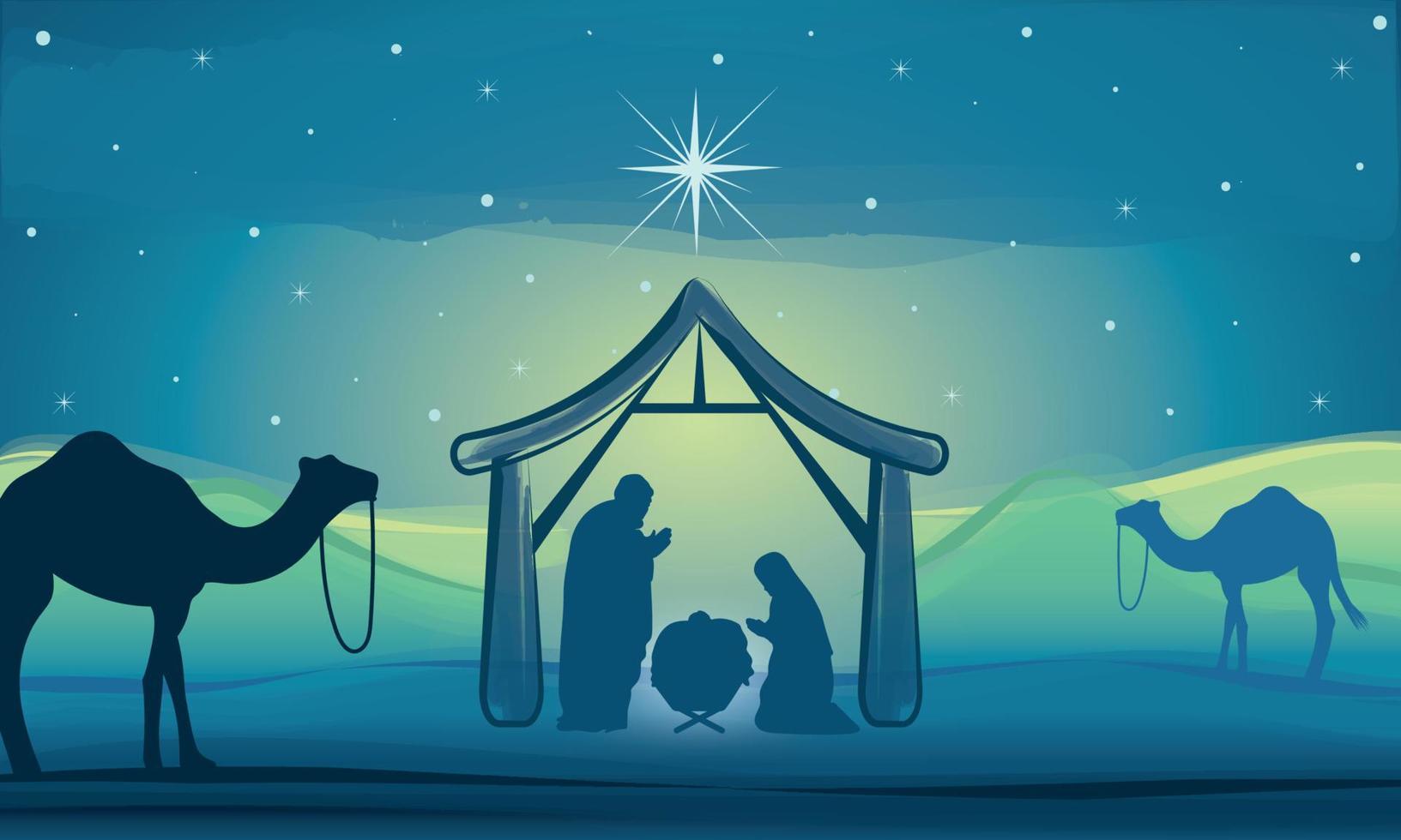 Nativity landscape blue night scene mangel Vector
