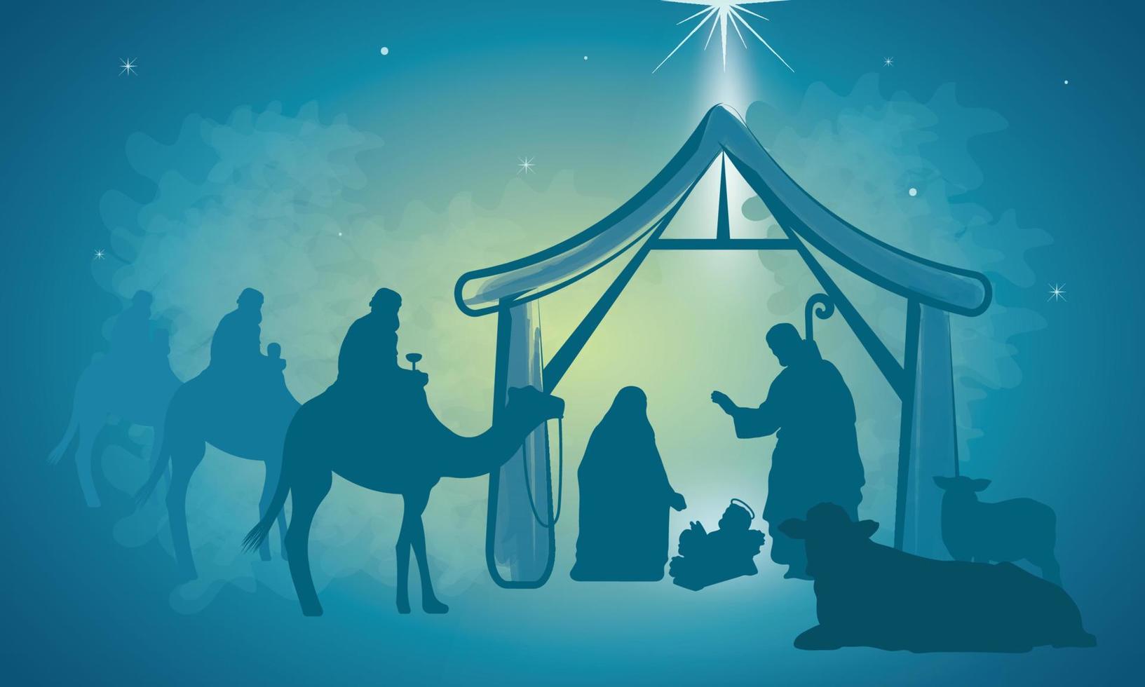 Blue night scene Nativity landscape mangel Vector