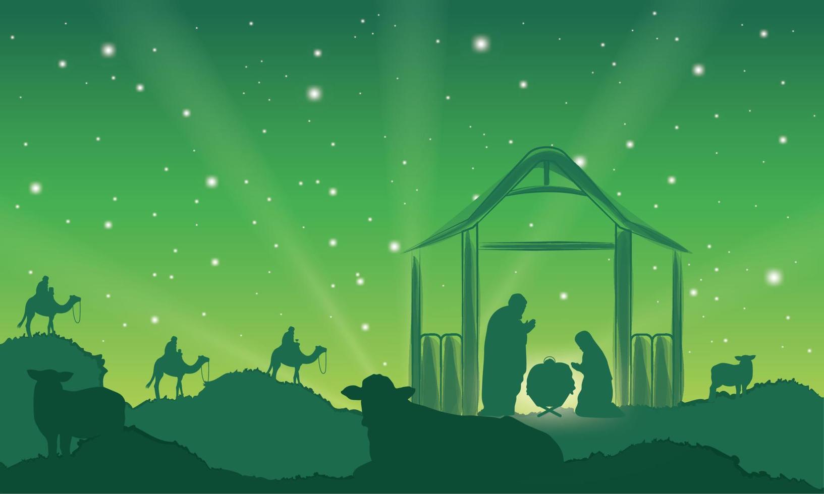 Nativity landscape green night scene mangel Vector