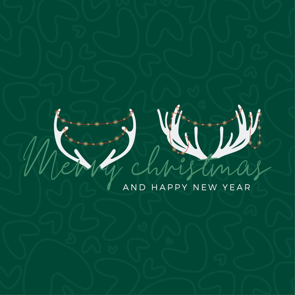 tarjeta de regalo de navidad verde con vector de siluetas de cuerno de reno