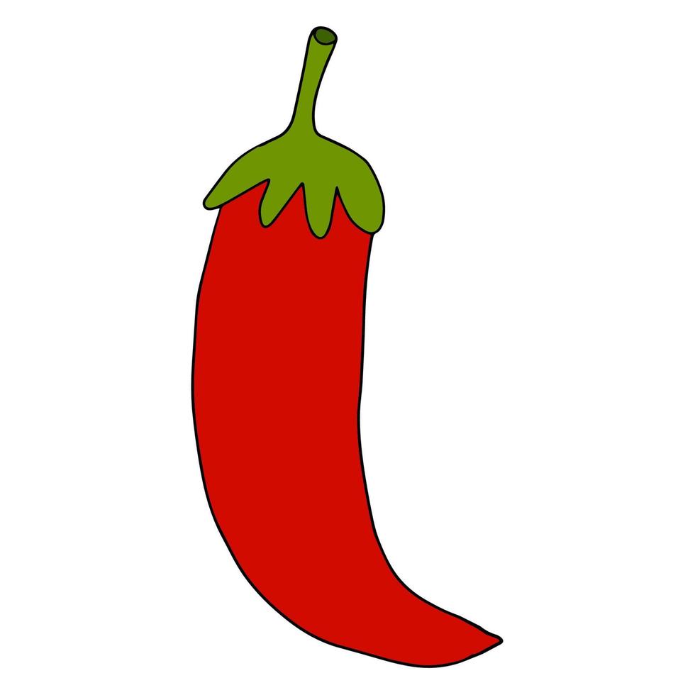 Cartoon doodle linear red chilly pepper  isolated on white background. vector