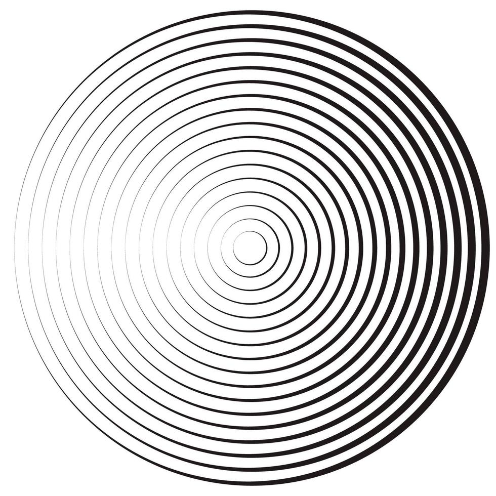 Concentric linear circles, neutral round element. Halftone outline element isolated on white background. vector
