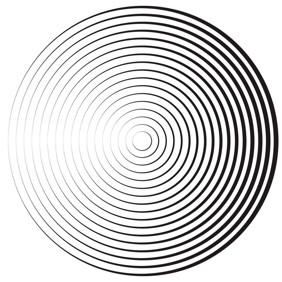 Concentric linear circles, neutral round element. Halftone outline element isolated on white background. vector