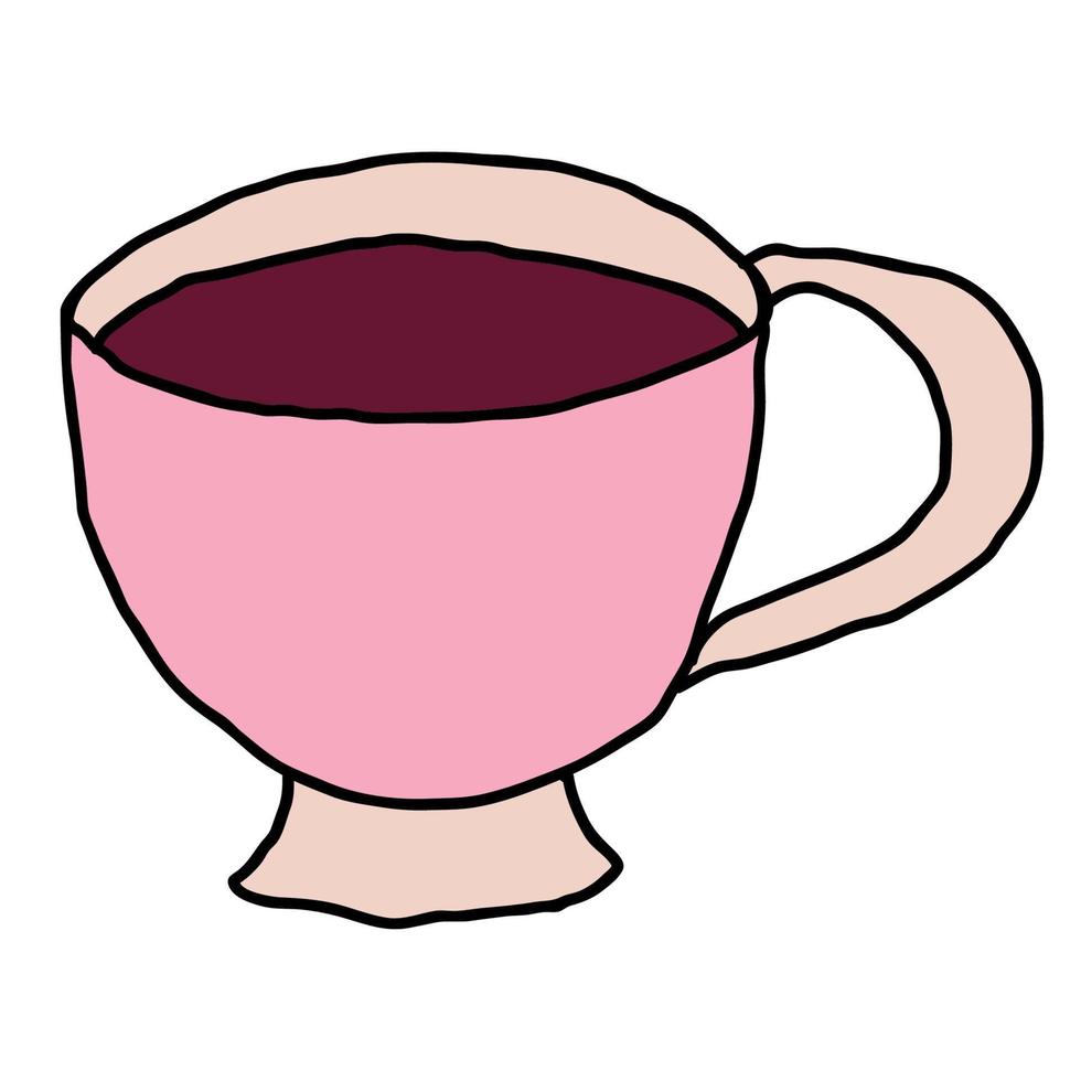 taza de té lineal de fideos de dibujos animados aislada sobre fondo blanco. vector
