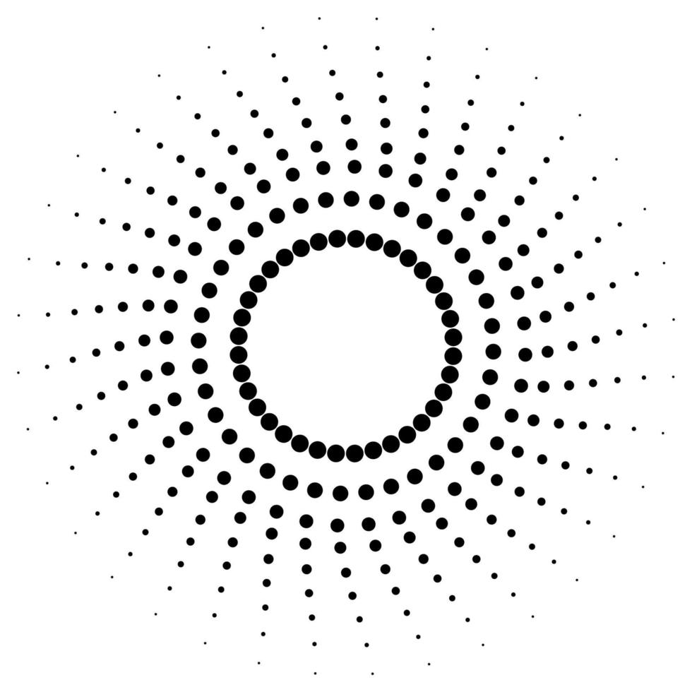 Screen printing pattern. Radiant frame. Abstract vortex. Circular pattern. Pop art round halftone frame isolated on white. Abstract whirligig, eyeball. Dotted print. vector