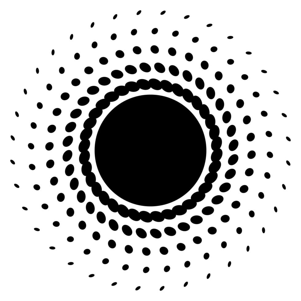 Screen printing pattern. Radiant frame. Abstract vortex. Circular pattern. Pop art round halftone frame isolated on white. Abstract whirligig, eyeball. Dotted print. vector