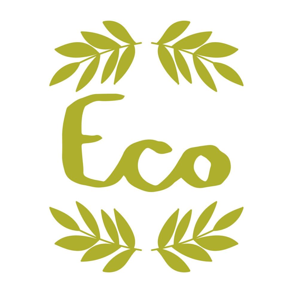 logotipo ecológico dibujado a mano verde con ramas y hojas. vector