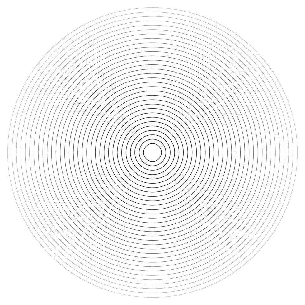 Concentric linear circles, neutral round element. Halftone outline element isolated on white background. vector
