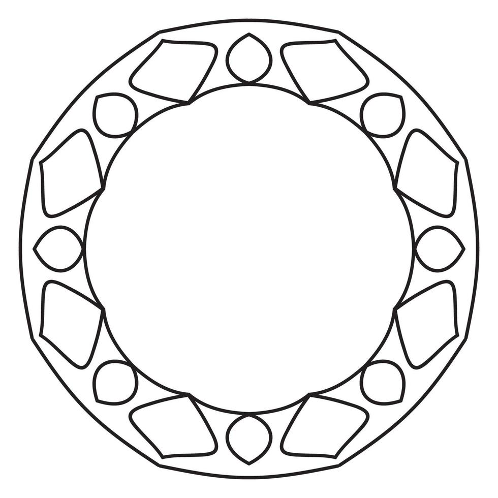 Abstract doodle curly thin line round frame isolated on white background. Mandala border. vector