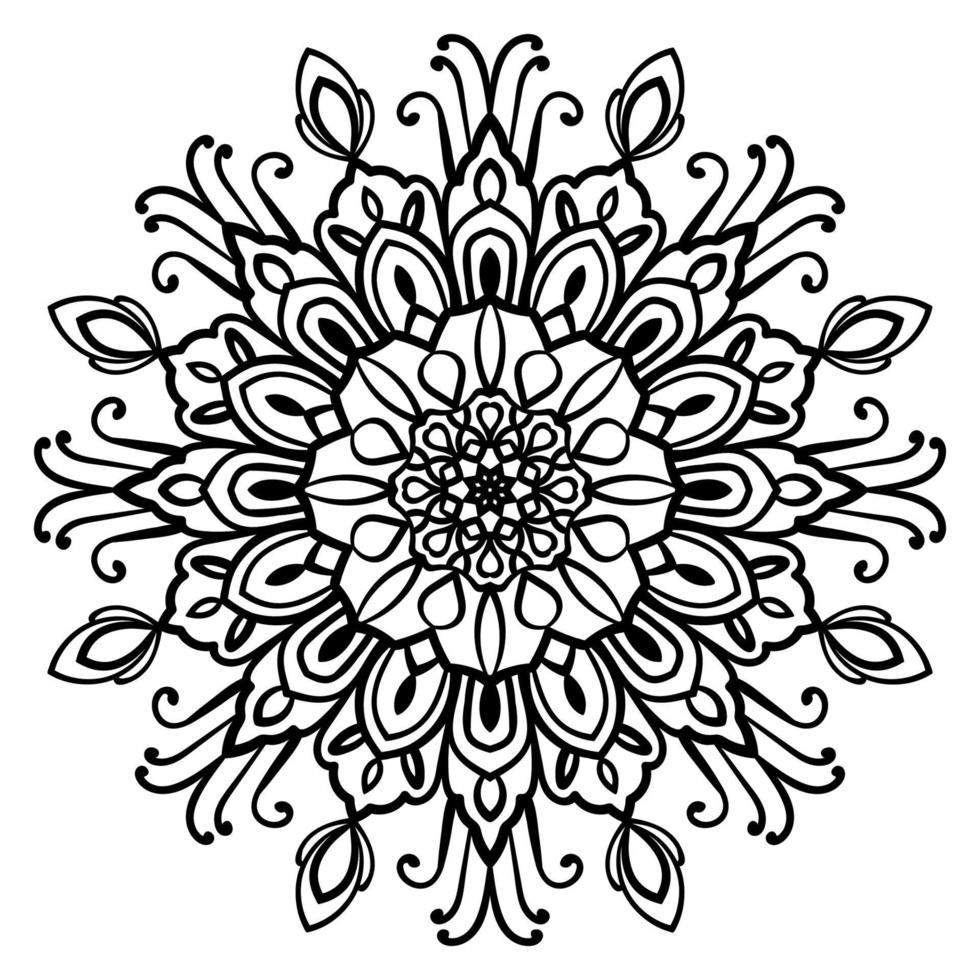 flor de garabato redonda ornamental aislada sobre fondo blanco. mandala de contorno negro. vector
