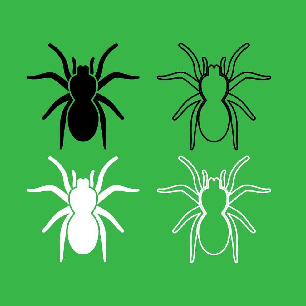 conjunto de color blanco y negro de icono de araña o tarántula vector