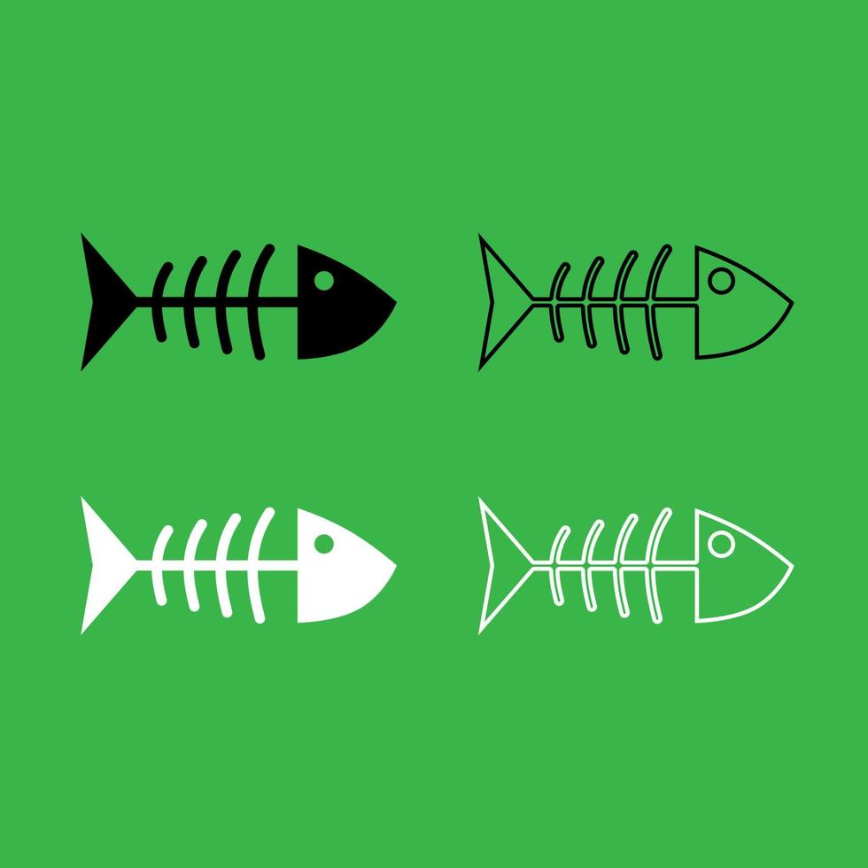 conjunto de colores blanco y negro de icono de sceleton de pescado vector