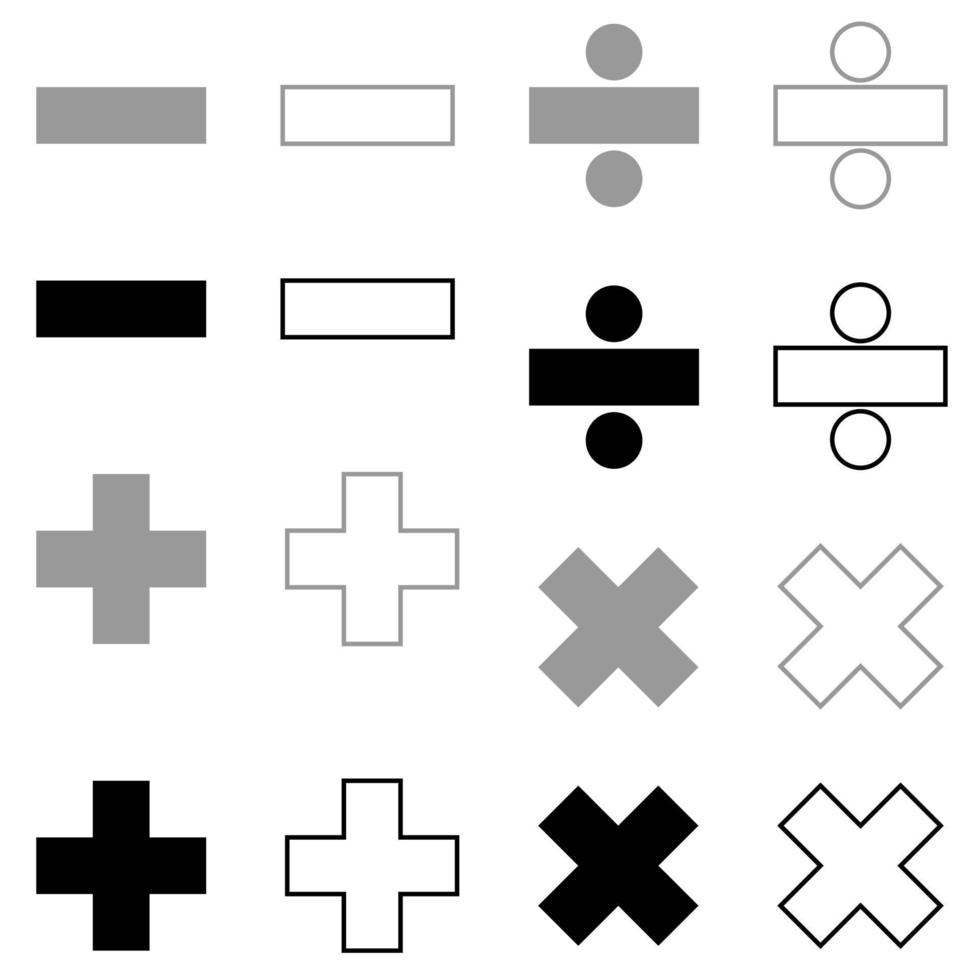 Math signs icon set grey black color vector