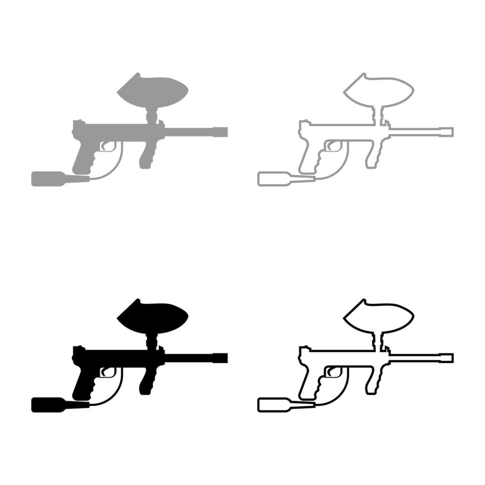 Conjunto de iconos de armas para paintball color negro gris vector