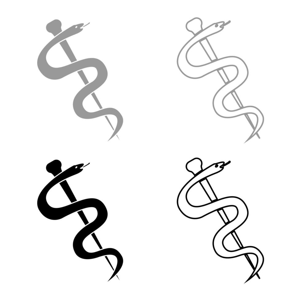 Caduceus or staff of Asclepius symbol icon set grey black color vector