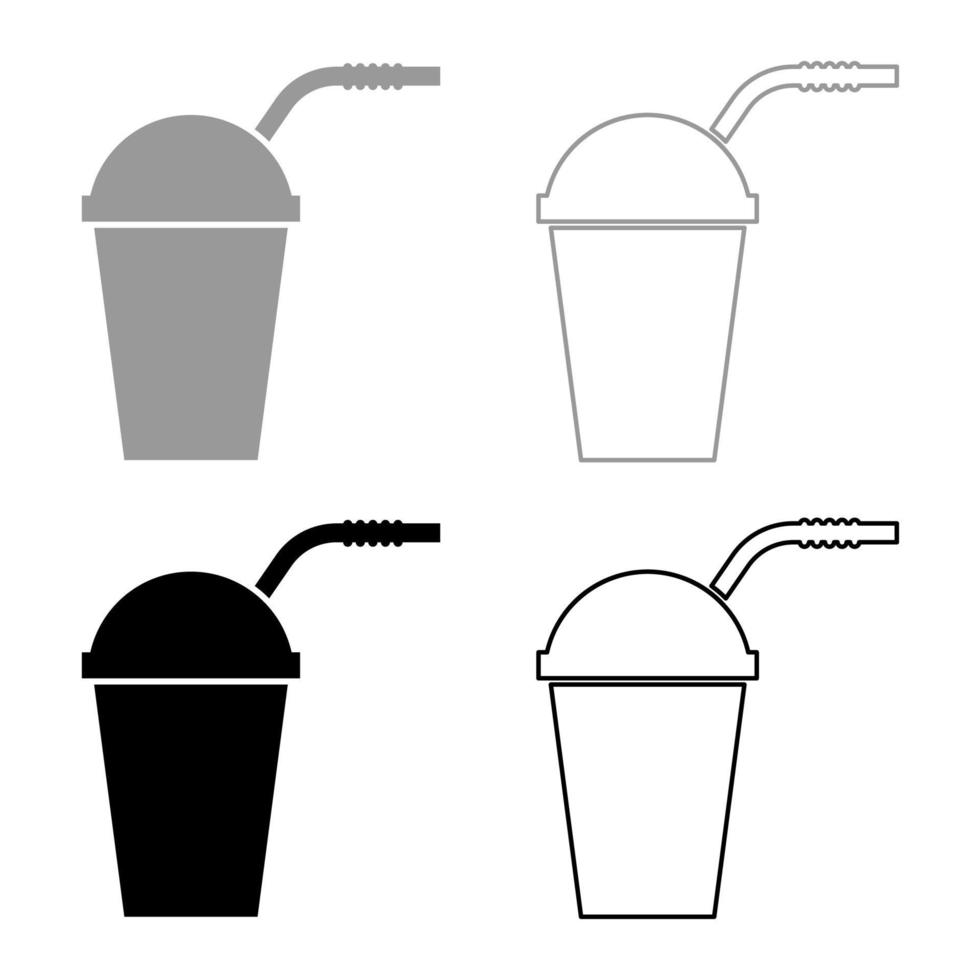 recipiente cerrado para bebidas frías y calientes con icono de paja de color negro gris vector