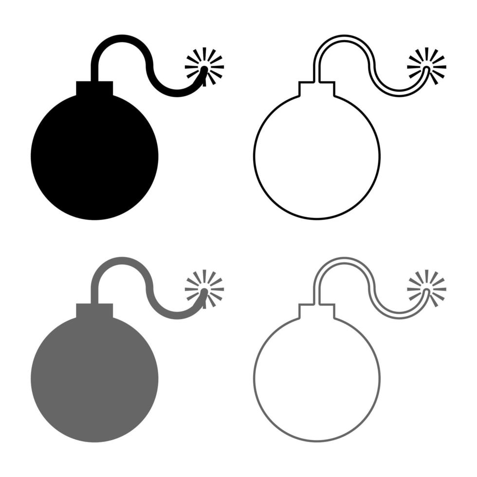 Bomb explosive military Anicent time bomb Weapon with fire spark concept advertising boom icon set grey black color illustration outline flat style simple image vector